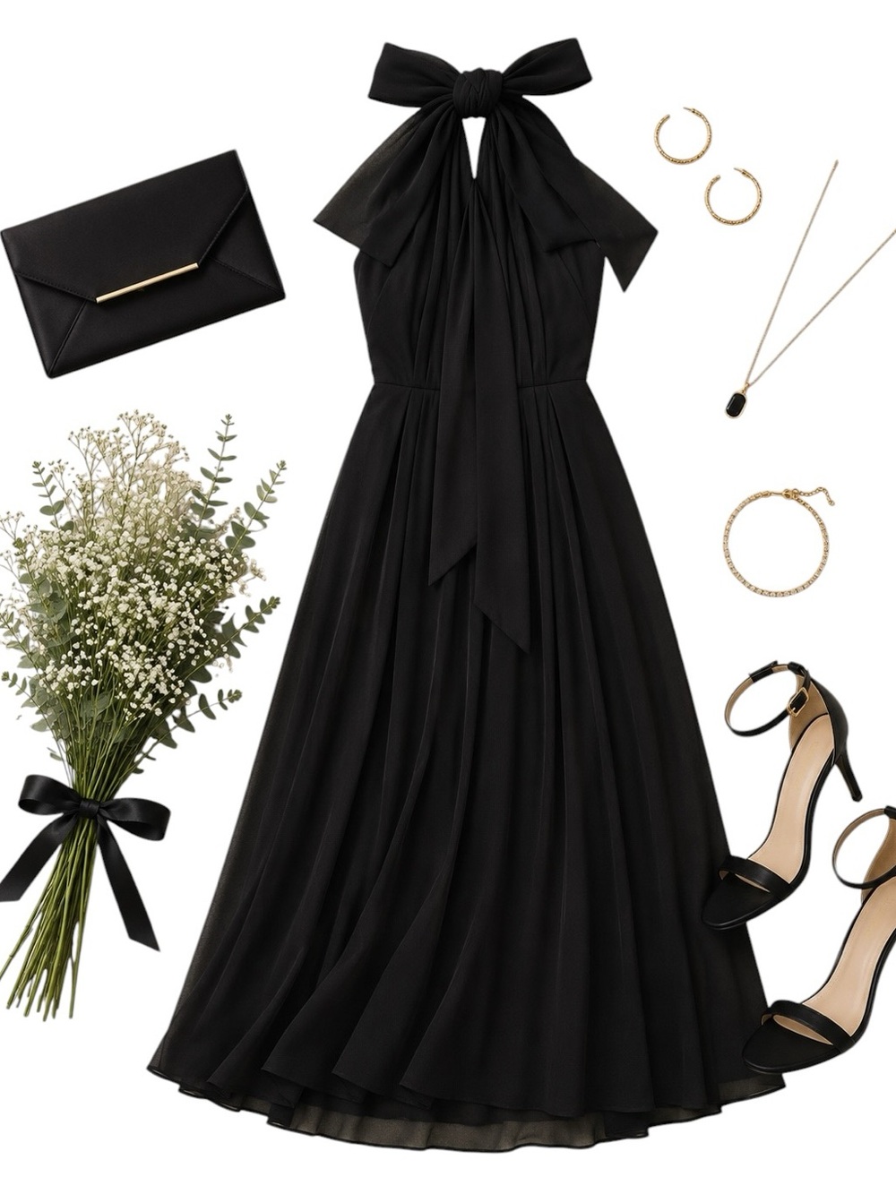 Twobirds Convertible Black Multiway Bridesmaid Cocktail Dress Short OSFM in EUC